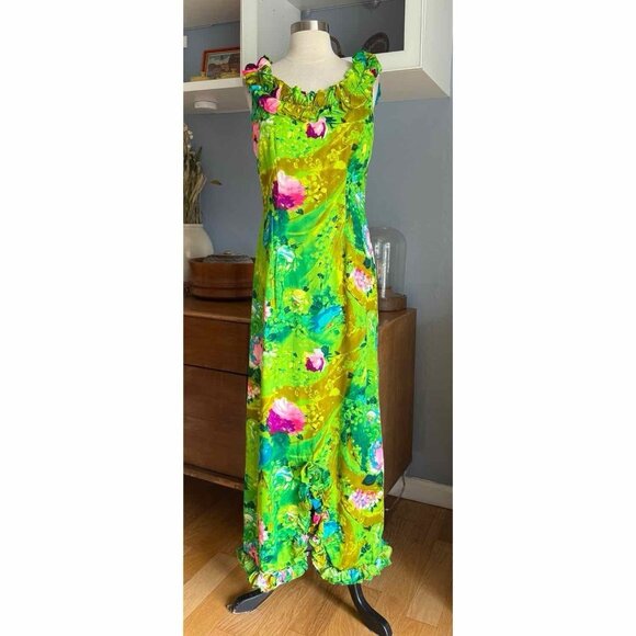 Sun Fashions Of Hawaii Honolulu 60s 70s Dress Groovy Vintage Size M/L Maxi - Picture 1 of 8